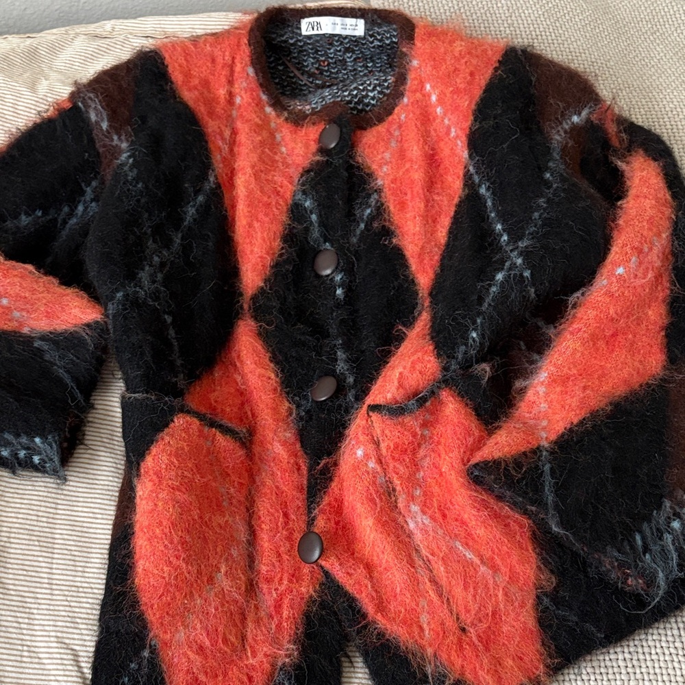 Zara Black and Orange Wool Cardigan